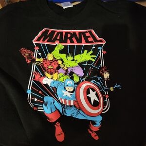 Marvel Kids Black Tee with Colorful Superheroes Captain America, Black Widow